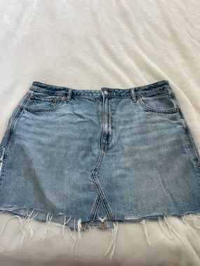 American Eagle Outfitters Light Blue Denim Mini Skirt with Frayed Hem